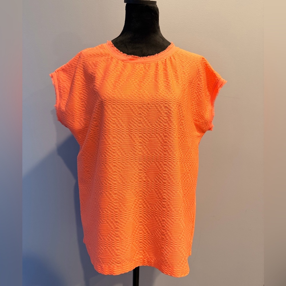 Vince Camuto Salmom Orange Textured Short Sleeve Top
